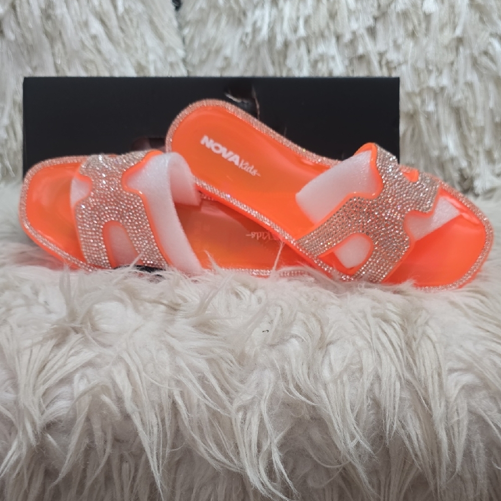 Fashion Nova Kids Orange Sandals with Rhinestones